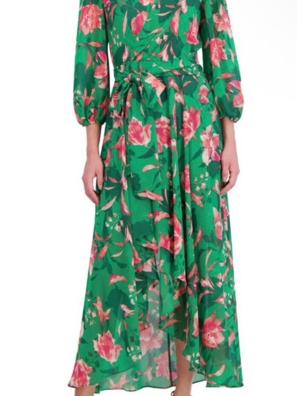 Eliza J Green Floral Wrap Maxi Dress with Tie